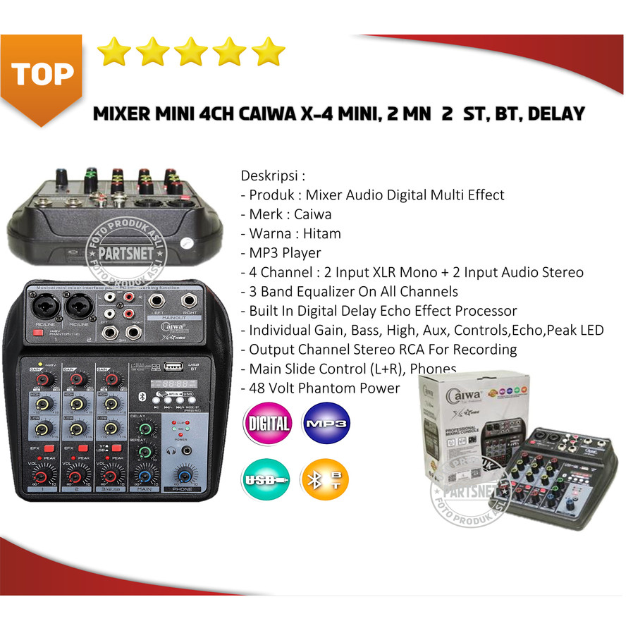 Mixer CAIWA X-4 Mini 4 Channel Mixer Audio Professional Fitur Lengkap