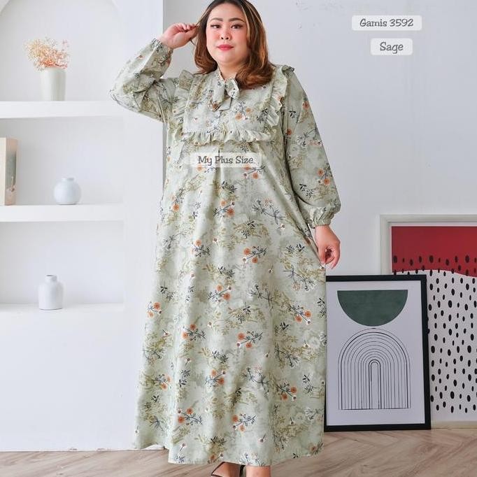 Gamis Bunga Wanita Jumbo 3592, Ld 130 & 145 cm Terlaris