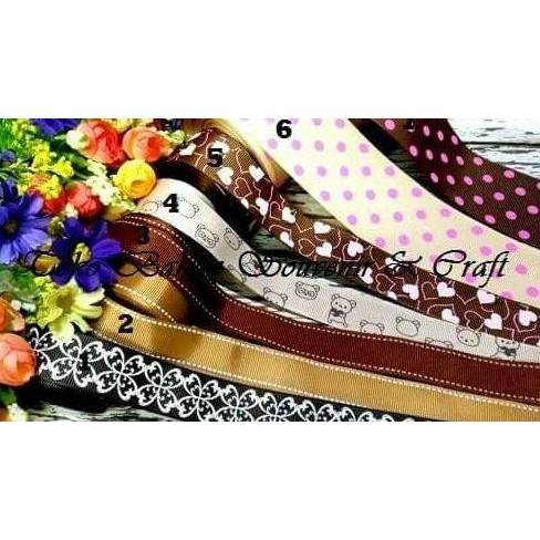

*****] sale pita grosgrain motif no.5 love coklat 1 inci (5,25 meter)