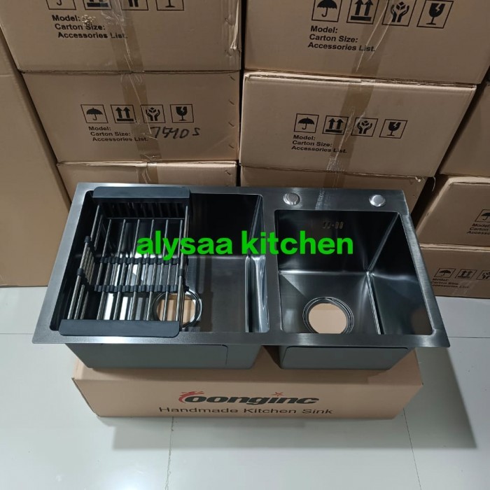 Jual kitchen sink 7540 black / bak cuci piring hitam 2 lubang
