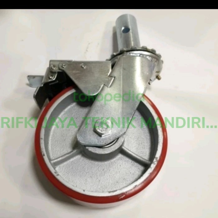 Roda scaffolding / Steger PU merah Besi cor Heavy duty 6" inch Taiwan