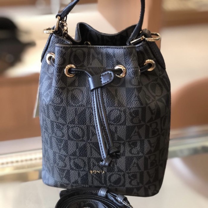 TERBARU Ready Tas Bonia Original Monogram Hitam Model Serut Kecil Best Seller