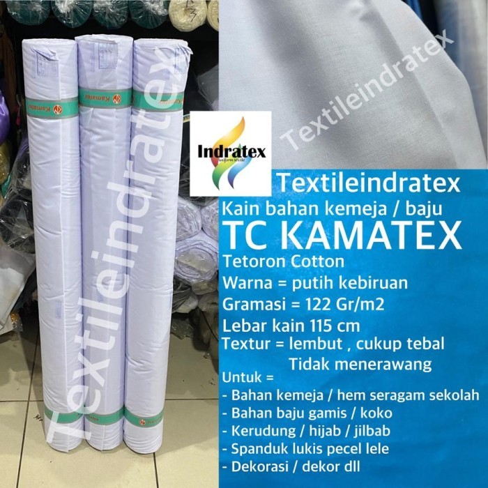 Kain katun jepang putih TC KAMATEX Lb 115 per ROLL seragam kafan batik