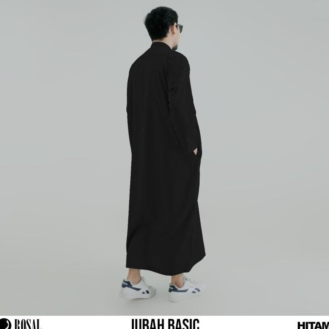 Jubah Basic ROSAL Hitam Baju jubah gamis pria lengan panjang haramain kerah koko toyobo Terlaris