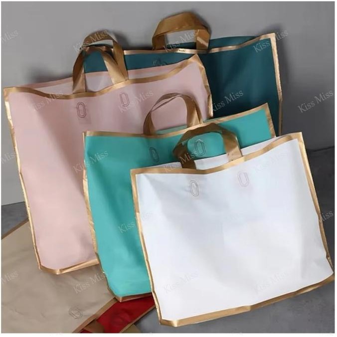 

Produk Terbaik] GOLD FRAME - Shopping bag handle PREMIUM - kantong kresek - plastik butik - halus - doff