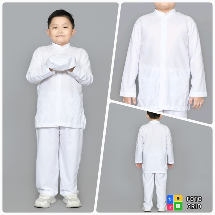 STELAN TAQWA KOKO ANAK LAKI TERBARU BAJU MUSLIM LENGAN PANJANG KATUN WARNA PUTIH POLOS UNTUK NGAJI
