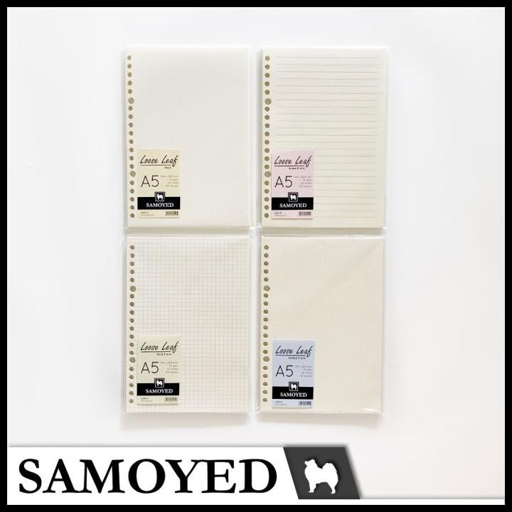 

Terlaris Loose Leaf A5 , 20 Holes Isi 60 Lembar Samoyed Polos Garis Kotak Titik Good Quality