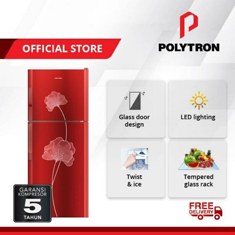 Polytron Kulkas 2 Pintu [210 Liter ] PRM-21BNR Pintu Kaca