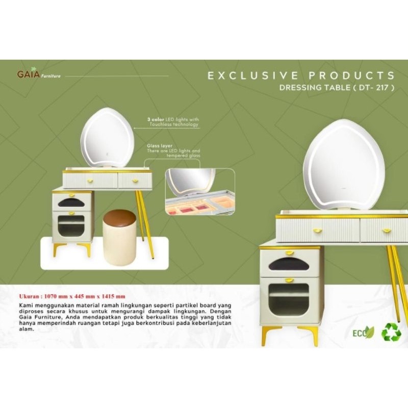 Meja Rias DT 217 dgn 3 Warna Lampu Led