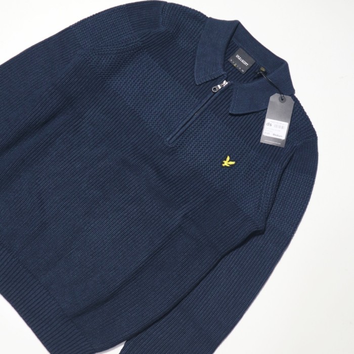 Terbaru Lyle And Scott Textured Stripe Quarter Zip Jumper Navy Original Best Seller