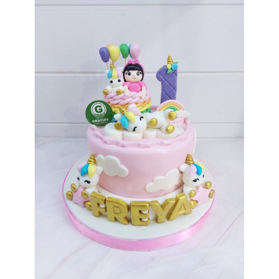 KUE ULANG TAHUN UNICORN PINK + TOPPER UK 15CM