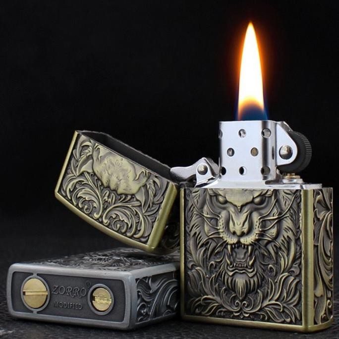 Baru Mancis Korek Api Zorro Minyak Motif Singa Lion Korek Antik Unik Gift