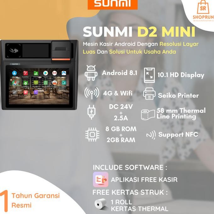 Mesin Kasir Android Desktop Portabel SUNMI D2 POS / OLSERA / QASIR
