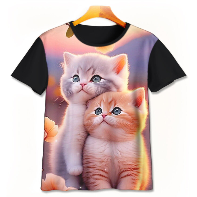 Baju Kaos Anak 3D Kartun Gambar Kucing Lucu - Cute Kitten v3 Pakaian Anak Laki-Laki Perempuan Usia 1