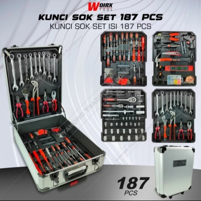 Woirx 187 Pcs TOOL KIT SET KUNCI SOK SET SOCKET SET CR-V TOOLKIT LENGKAP 187PCS WOIRX