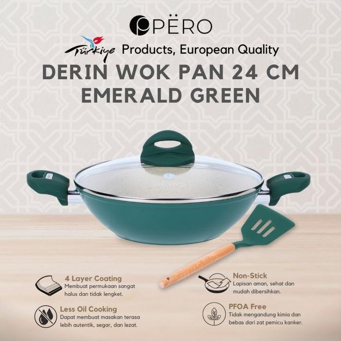 [Exclusive Delladelli] Pero Derin Wok Pan 24 cm / Casserole 24cm with Lid Granite / Wajan Panci