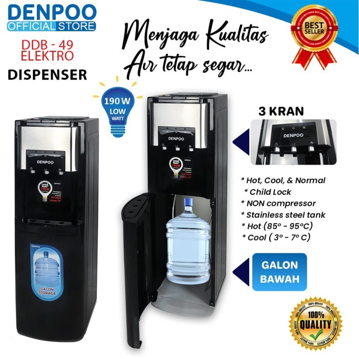 DENPOO DDB 49 DISPENSER GALON BAWAH PIPA STAINLESS STEEL (FREE JUICER)