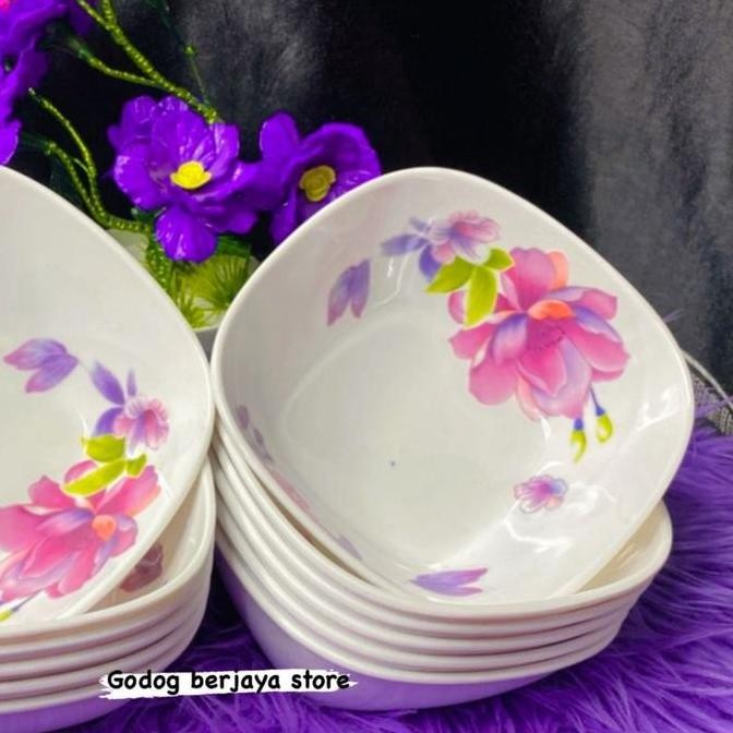 

New Mangkok Mandalika Motif Bunga Kotak Ukuran 6Inch Melamin Untuk Mie Dan Bakso