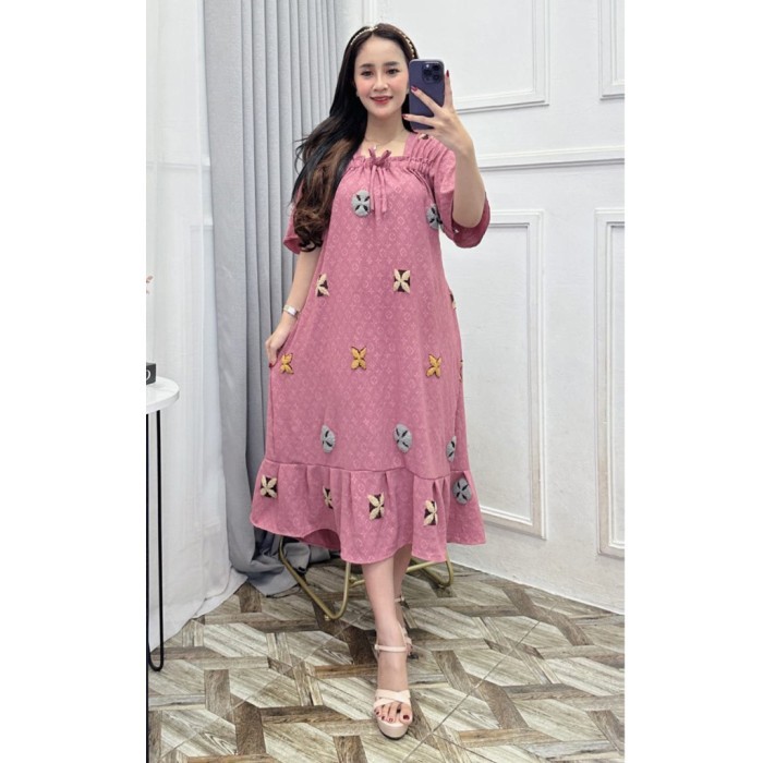 Belilah Jessi Daster Crinkle Embos Airflow Pom-Pom Fuji Rempel Dress Midi Xdh31