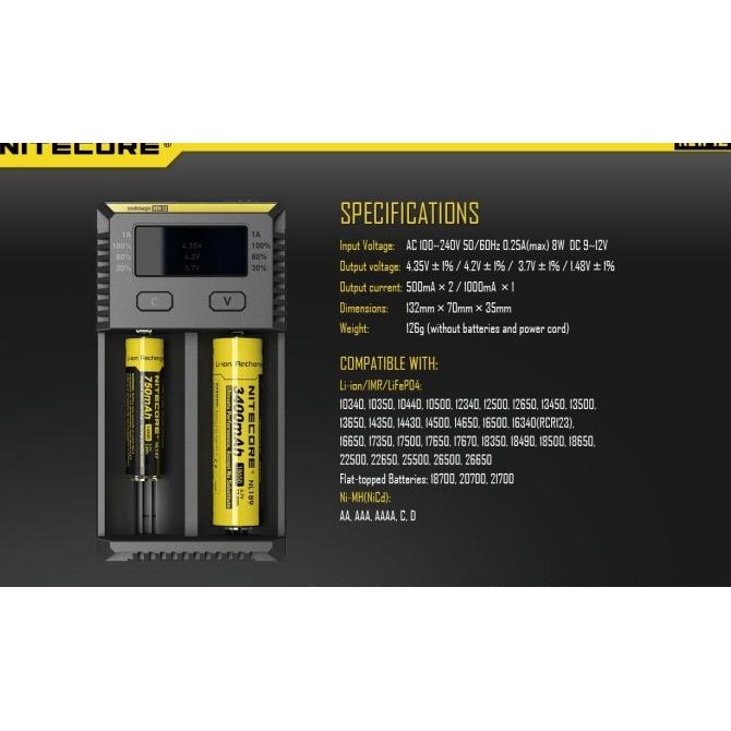 Nitecore New I2 Battery Charger 2 Slot