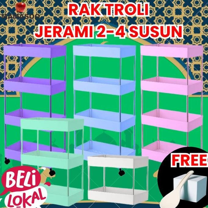 RAK TROLI 4 SUSUN WHEAT STRAW MULTIFUNGSI DAPUR, KAMAR MANDI, SALON ORGANIZER RAK PENYIMPANAN PERLEN