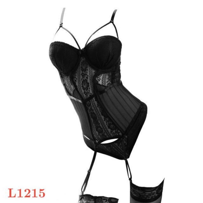 L1215 Baju Tidur Haram Sexy Bustier Korset Bra Kawat Garter Stocking