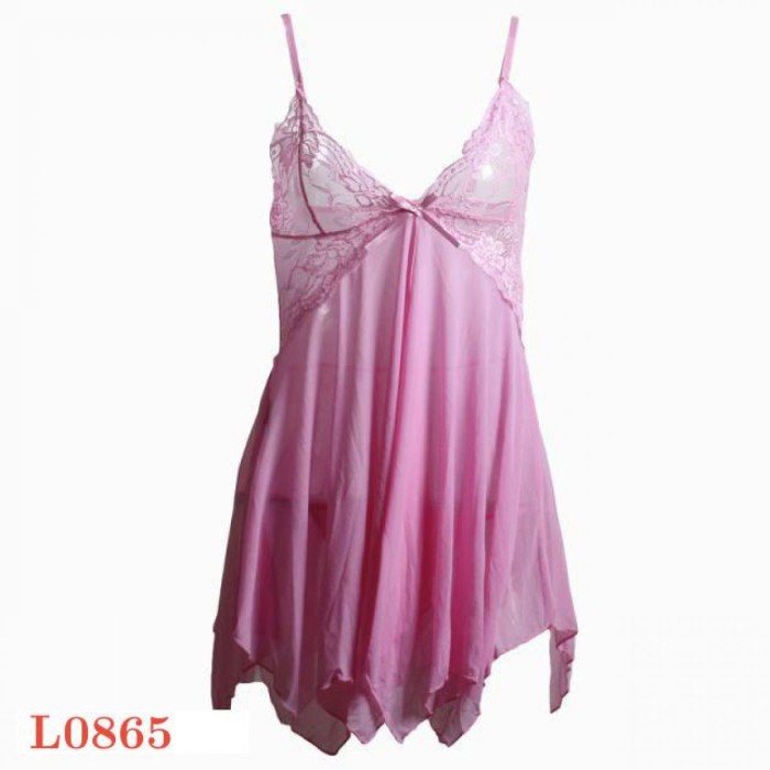 L0865 Baju Tidur Haram Sexy Babydoll Mini Dress Polos Pink Transparan