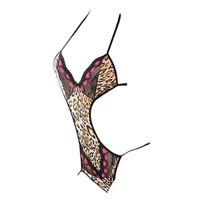 L0246 Lingerie Sexy Baju Tidur Dinas Malam Haram Seksi Teddy Bodysuit Halter Leopard Macan Tutul