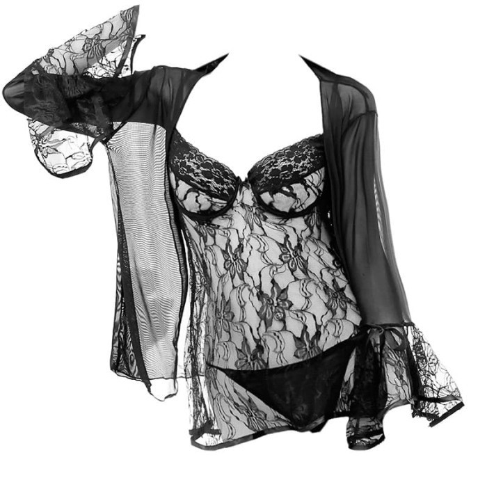 L0281 Lingerie Baju Tidur Haram Robe Kimono Lengan Panjang Sexy Seksi