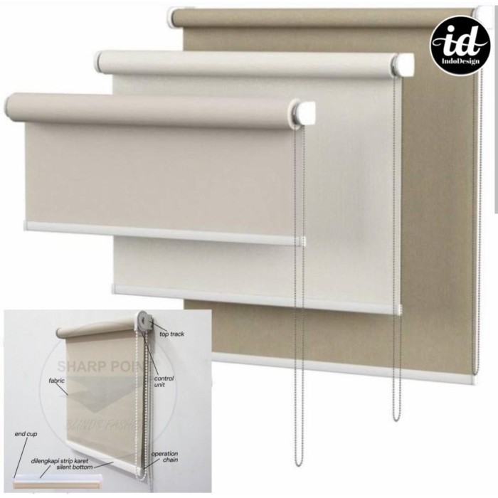 Roller Blind / Tirai Gulung / Penutup Jendela 100% Blackout ( Sharp Point )