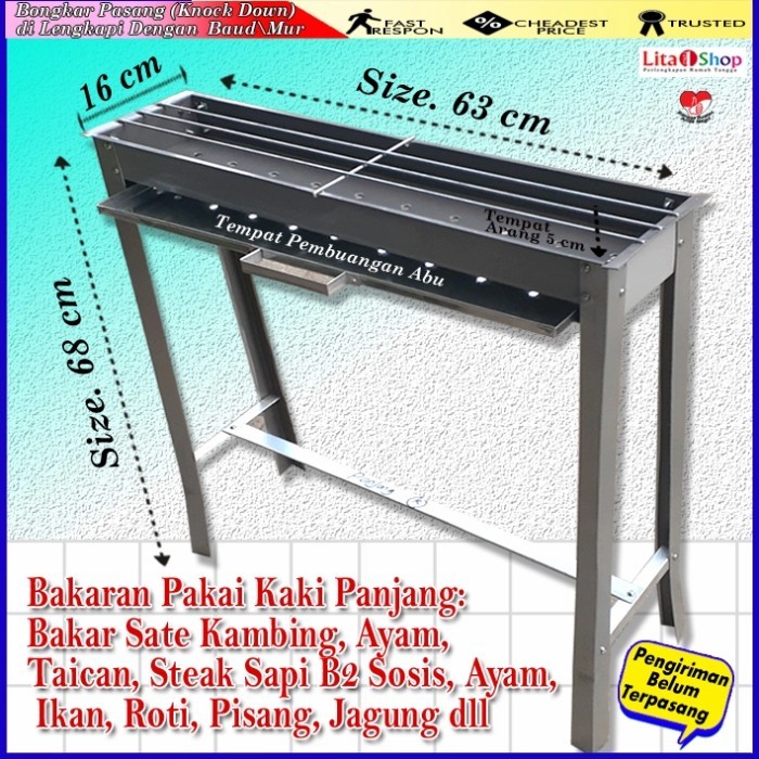 Pemanggang Tempat Bakar Bakaran Panggang Panggangan Sate Kambing Taican Berkaki anti lengket anti le