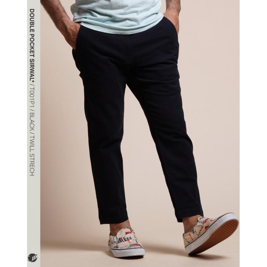 SAMASE Sirwal Double Pocket T001 Sirwal Celana Pria Dewasa Hitam Twill