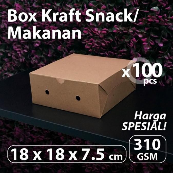 

Promo (Bekasi) Paket 100 pcs - Dus Kraft Snack 18 x 18 x 7.5 cm - Box Coklat COD