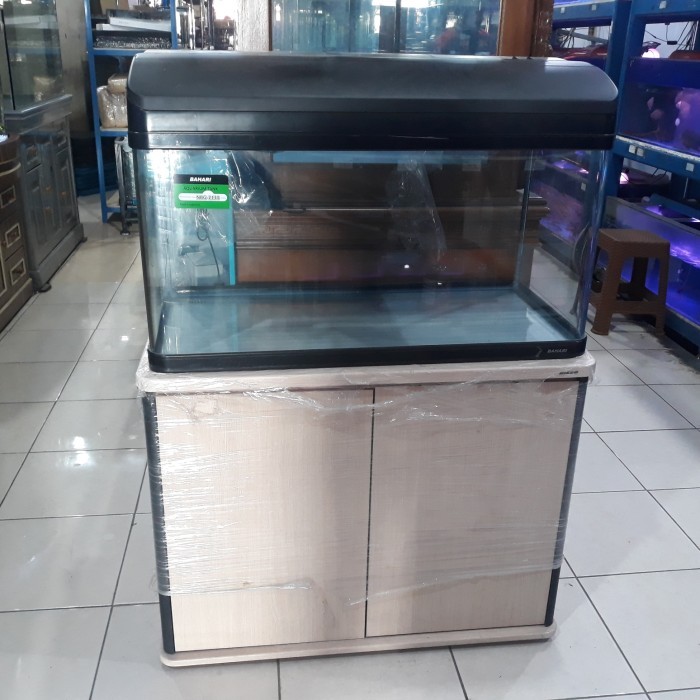 Aquarium Bending Bahari 90x45x45 155 Liter Dengan List, Tutup, Lemari
