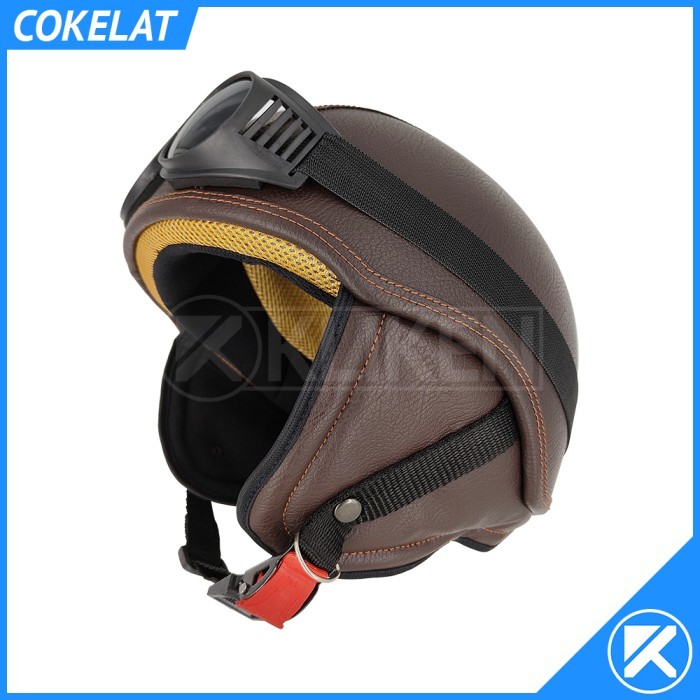 

TERJAMIN Helm Retro Mosar Kulit Klasik Chips Dewasa Dengan Kacamata