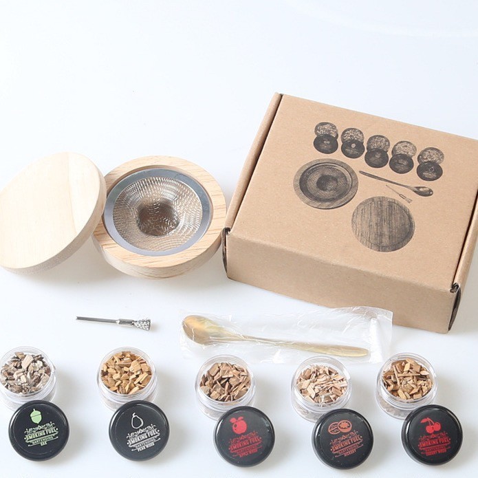 

BIG SALE Wooden Smoke Top with Chips Smoking Cocktail Wood Smoker Kit 5 Flavor