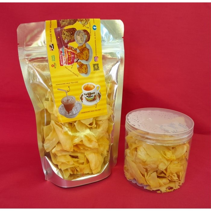 

TERUJI Kripik Durian Monthong renyah sangat cocok dengan HongKong Milk tea