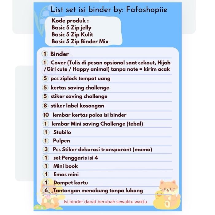 

(5 Ziplock-jelly) Paket Binder menabung basic jelly ADA BONUSAN