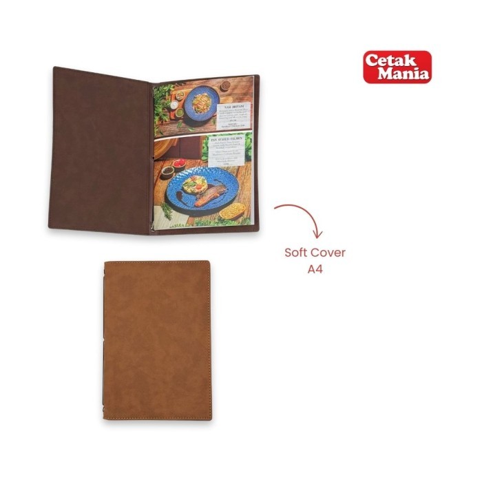 Cetak Mania - Buku Menu Kulit Soft Cover A4 Jepit Tali Karet Japanesse Binding Coklat tua dan Coklat
