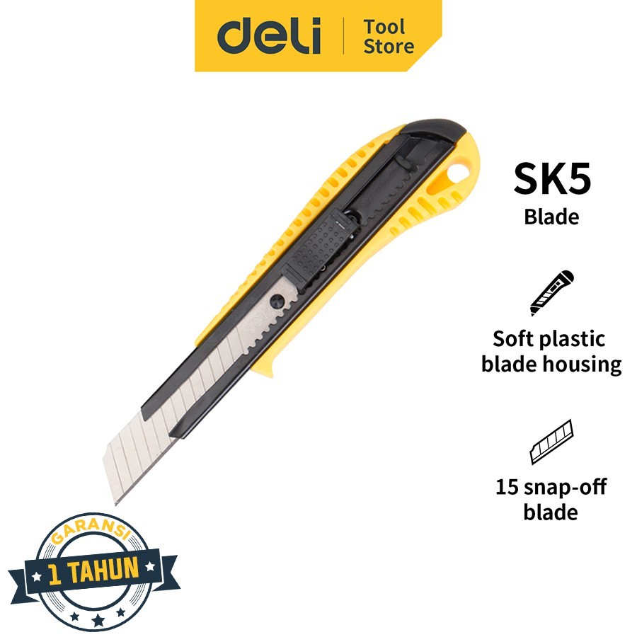 

Deli Cutter/Cutter Heavy Duty 18 mm SK5 Tajam Auto-lock EDL003 /Alat Perkakas