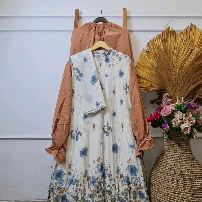 SETELAN QUENZA CELANA PLISKET JUMBO BUNGA CERUTY MOTIF MUSLIM WANITA PANJANG BAJU