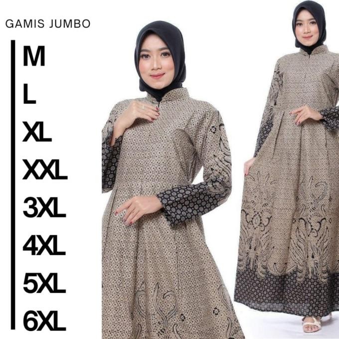 Gamis Batik Jumbo Murah Terbaru / Gamis Roowoo Coklat / Gamis Big Size Terlaris