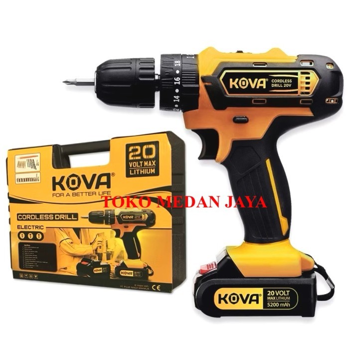 MESIN BOR CORDLESS 10mm KOVA SET BOR TANGAN BATERAI TEMBOK 21 VOLT BOX KOVA