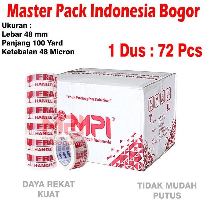 

Promo 1 Dus / 72 Pcs - Lakban Fragile Putih 48 mm x 100 Yard - Handle With Care Jangan Di Banting - MPI Bogor COD