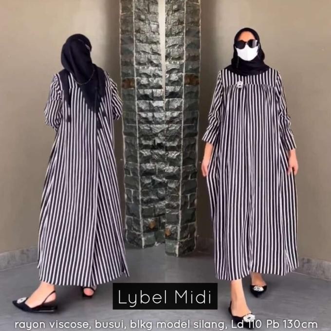 Baju Gamis Wanita Muslim Lybel Midi Dress Fashion Perempuan Dewasa Ibu Terlaris