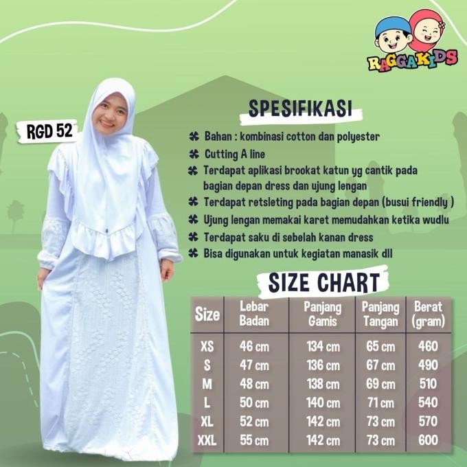 Gamis Putih Polos Dewasa Raggakids | Baju Muslimah Putih Polos Rgd 52 Terlaris