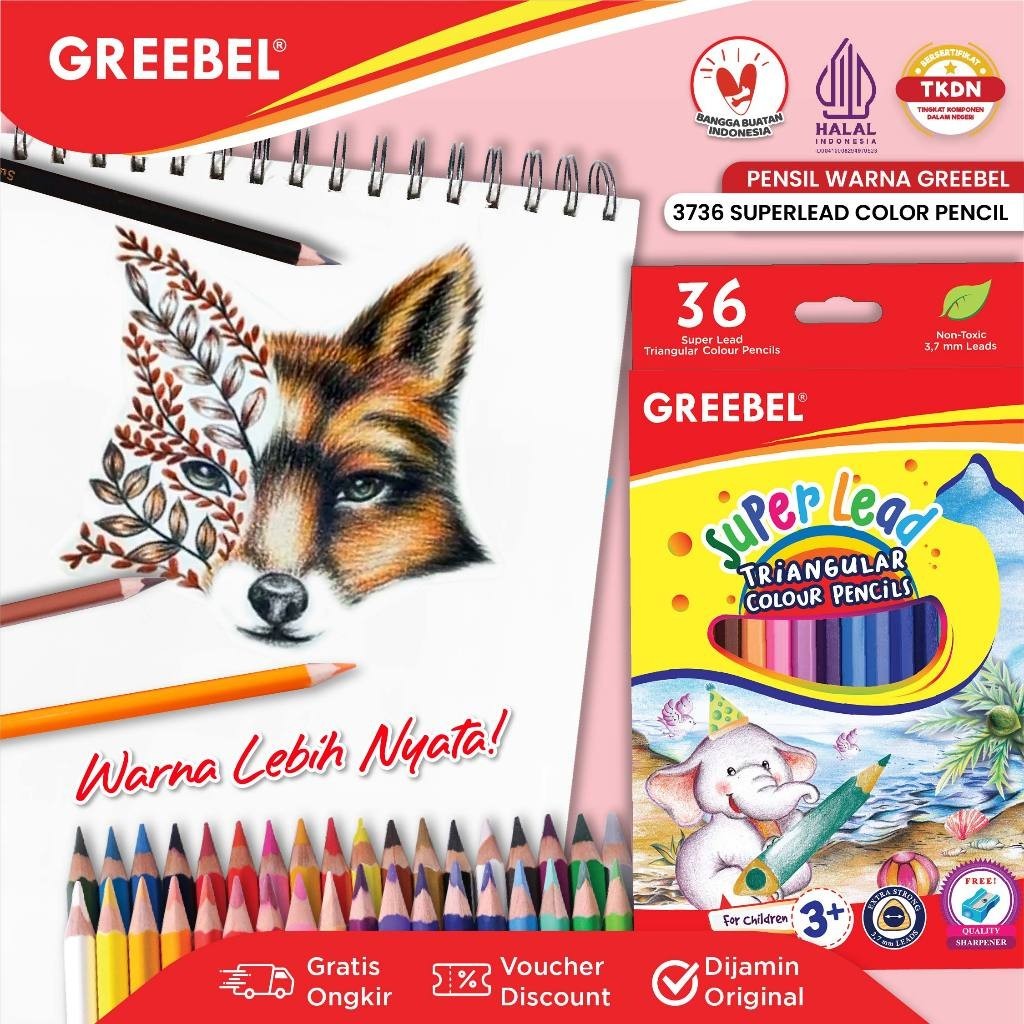 

GREEBEL Pensil Warna / Pensil Warna 36 Warna Panjang / Greebel 3736 Super Lead Triangular