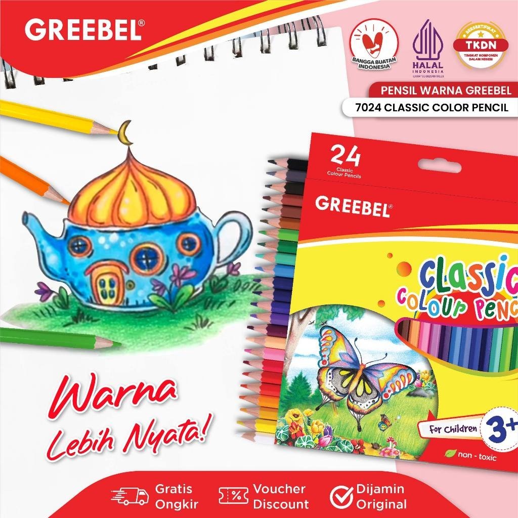 

GREEBEL PENSIL WARNA / PENSIL WARNA 24 WARNA / GREEBEL GB-7024 CLASSIC COLOR PENCIL / STATIONERY CASTLE