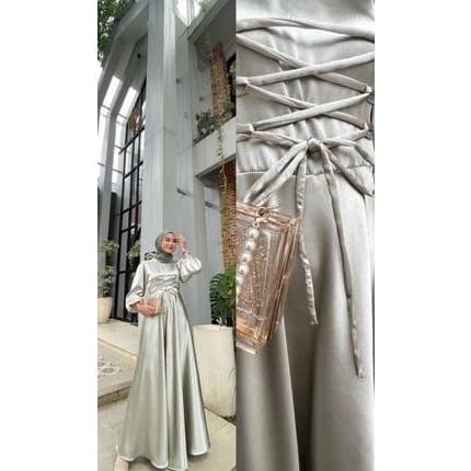 Satin Silk Mila Dress Korea Bridesmaid / Gamis Muslim Wanita Terbaru / Gamis Kondangan / Gamis Satin