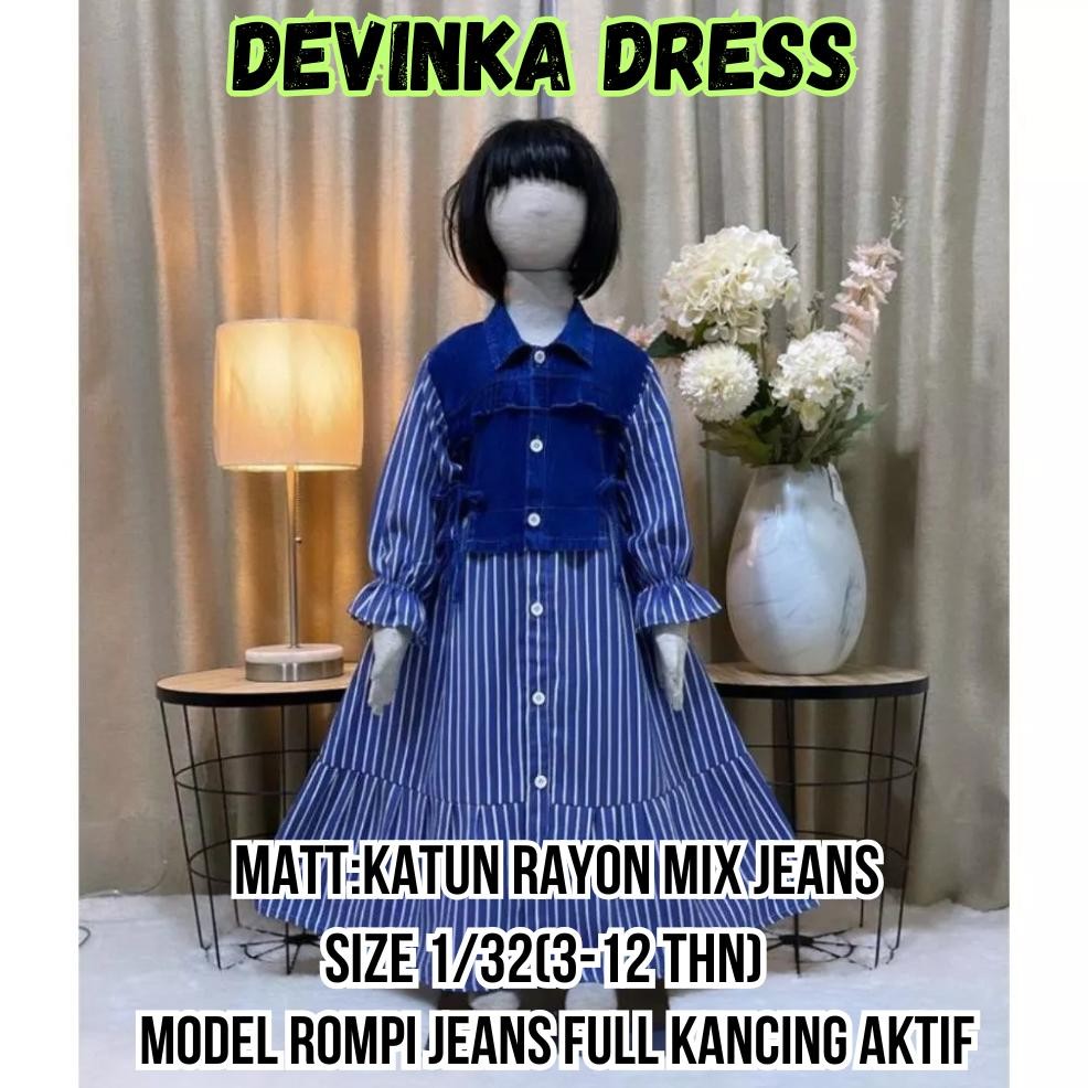 HK NEW Gamis Rompi Anak Motif Salur Gamis Anak Usia 3-12 Thn Gamis Katun MIx Jeans // TERLARIS
